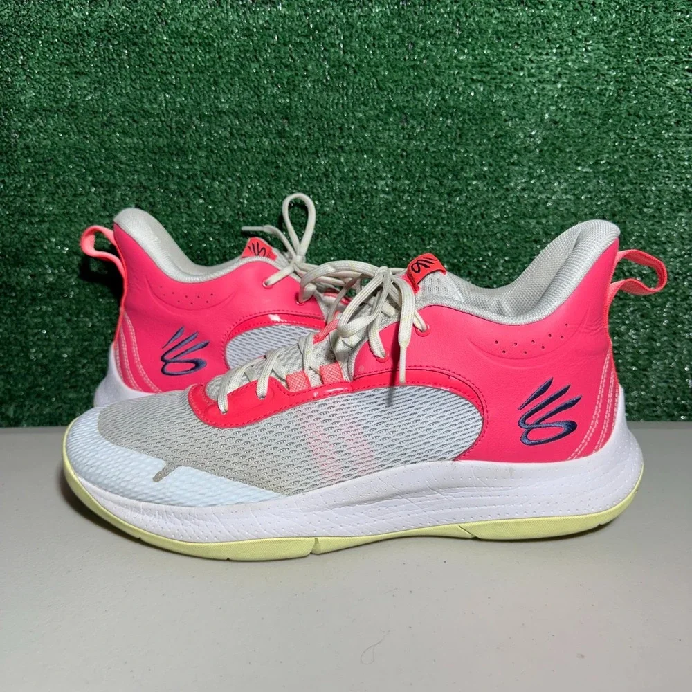 Under Armour Curry 3Z6 Basketball Shoes Grey Mist Pink Shock Men's Size 12.5